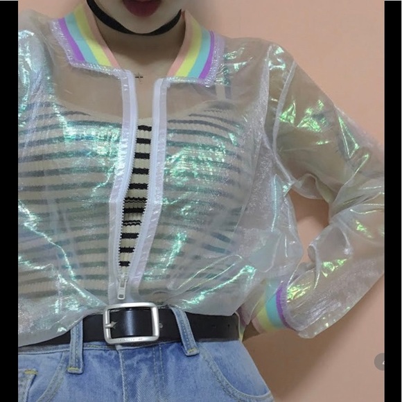 NWOT🌈Rainbow Holographic Transparent Jacket - Picture 7 of 16